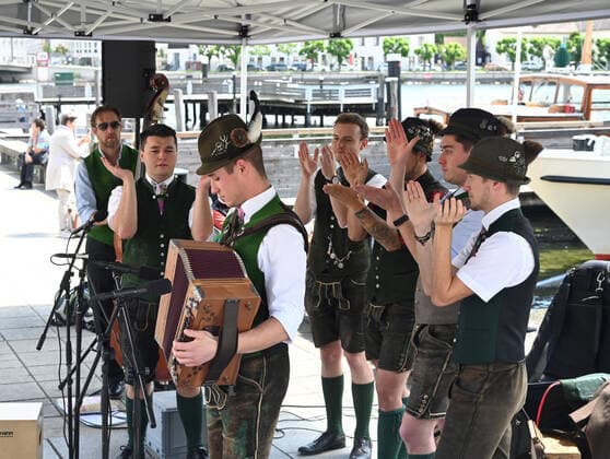 First of four parts of the event Hausmusikroas , with local folk musicians, on squares of the town of Gmunden, in the Upper Austrian Salzkammergut, as part of the Salzkammergut Festival Weeks Gmunden 202