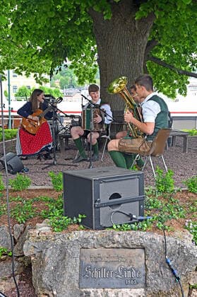 First of four parts of the event Hausmusikroas , with local folk musicians, on squares of the town Gmunden, in the Upper Austrian Salzkammergut, as part of the Salzkammergut Festival Weeks Gmunden 2021