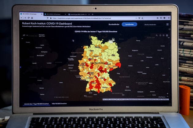 Coronavirus in Germany Covid 19 Dashboard of the Robert Koch Institute 30 05 2021 Robert Koch Institute 7 days Incidence 35.2 7 days Number of cases 29 237 COVID 19 cases 3 679 148 Addition of 3 852 compared to the previous day COVID 19 deaths 88 406 Addition of 56 compared to the previous day