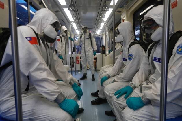 May 31, 2021, Taipei, Taipei, Taiwan: Military officers disinfecting public areas and transport seen on an underground train in Taipei, following a dramatic surge of domestic cases that jeopardize medical systems in Taiwan. With more Covid-19 related cases and deaths reported, there has been discussion on the possibility of lockdown while facing inadequate vaccines and impacts on the economy. Taipei Taiwan - ZUMAs313 20210531_zip_s313_016 Copyright: xDanielxCengxShou-Yix