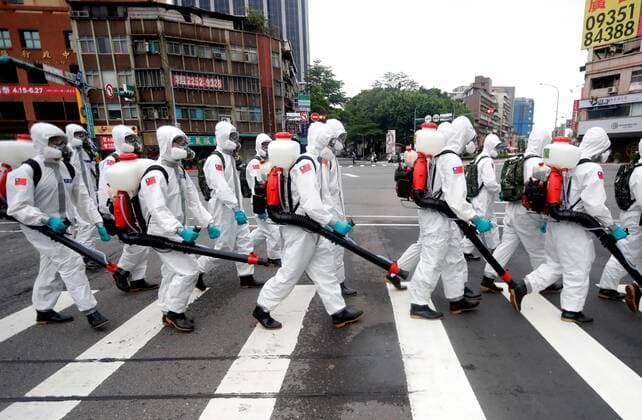 May 31, 2021, Taipei, Taipei, Taiwan: Military officers in protective suits disinfect public areas and transport in Taipei, following a dramatic surge of domestic cases that jeopardize medical systems in Taiwan. With more Covid-19 related cases and deaths reported, there has been discussion on the possibility of lockdown while facing inadequate vaccines and impacts on the economy. Taipei Taiwan - ZUMAs313 20210531_zip_s313_023 Copyright: xDanielxCengxShou-Yix