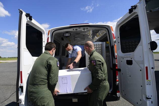 A Czech military plane with over 100,062 doses of the Pfizer BioNTech COVID vaccines, which Serbia donated to Czechia, arrived from Belgrade today, on Monday, May 31, 2021. (CTKxPhoto RomanxVondrous) CTKPhotoP2021053105337  VND