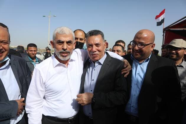 May 31, 2021, Gaza city, Gaza Strip, Palestinian Territory: Yahya Sinwar Hamas political chief in Gaza leaves with Abbas Kamel Egypt s intelligence chief after their meeting in Gaza city on May 31, 2021 Gaza city Palestinian Territory - ZUMAap3_ 20210531_zaf_ap3_313 Copyright: xAshrafxAmrax