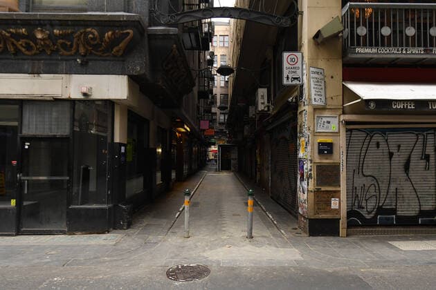 VICTORIA CORONAVIRUS COVID19, Empty streets are seen in Melbourne, Tuesday, June 1, 2021. Victoria has recorded three new additional cases of coronavirus in the past 24 hours. ( NO ARCHIVING, EDITORIAL USE ONLY, NO USE IN BOOKS WITHOUT CONSENT MELBOURNE VIC AUSTRALIA  Copyright: xJAMESxROSSx 20210601001546593292