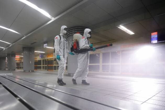 June 1, 2021, Taipei, Taipei, Taiwan: Chemical troops disinfecting public areas and transport seem on an underground train in Taipei, as Taiwan has seen more domestic Covid-19 cases and deaths related to the coronavirus. Taiwan CECC reported new 327 domestic COVID-19 cases and 13 deaths on Monday, bringing the total to 8,842, of which more than 7,500 are domestic cases. Taipei Taiwan - ZUMAs313 20210601_zip_s313_012 Copyright: xDanielxCengxShou-Yix