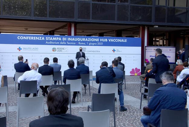 Rome, Inauguration of the new vaccination hub located at the Confindustria headquarters. Pictured: Carlo Bonomi president of Confindustria  Copyright: xPieroxTenaglix xIPAx xPieroxTenaglix