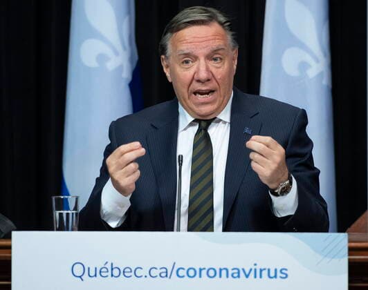June 1, 2021, QUEBEC, PQ, Canada: Quebec Premier Francois Legault responds to reporters questions during a news conference on the COVID-19 pandemic, Tuesday, June 1, 2021 at the legislature in Quebec City. QUEBEC Canada  - ZUMAc35_ 20210601_zaf_c35_043 Copyright: xJacquesxBoissinotx