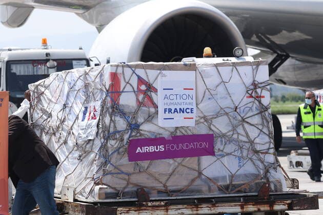 Support of medical supplies by France s Government to Nepal in its fight against Covid-19 Nepal receives 7-tons of humanitarian cargo consist of medical equipment sent from France s government in order to combat the covid-19 crisis in Nepal. Kathmandu 03-Bagmati Nepal Copyright: AbhishekxMaharjan