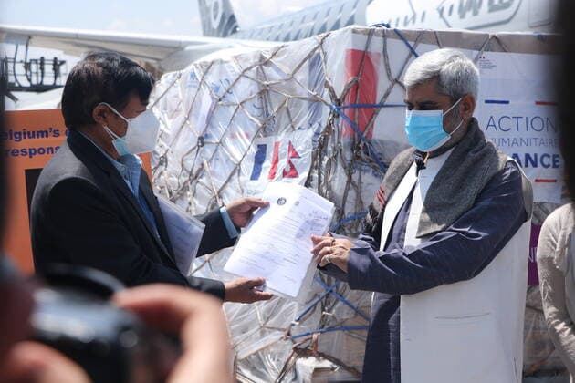 Support of medical supplies by France s Government to Nepal in its fight against Covid-19 Nepal receives 7-tons of humanitarian cargo consist of medical equipment sent from France s government in order to combat the covid-19 crisis in Nepal. Kathmandu 03-Bagmati Nepal Copyright: AbhishekxMaharjan