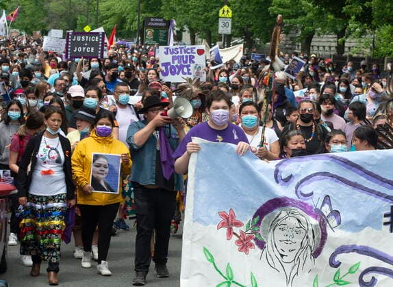 June 2, 2021, TROIS-RIVIERES, PQ, Canada: Thousands of people take part in a rally in support of Joyce Echaquan in Trois-Rivieres, Que., Wednesday, June 2, 2021. Echaquan, a 37-year-old Atikamekw mother of seven, filmed herself on Facebook Live as a nurse and an orderly were heard making derogatory comments toward her shortly before she died last September at a hospital northeast of Montreal. TROIS-RIVIERES Canada - ZUMAc35_ 20210602_zaf_c35_047 Copyright: xRyanxRemiorzx