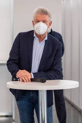 Mayor of Munich Dieter Reiter answering questions, press event on the occasion of the 500 000 in-patient vaccination in the Munich Vaccination Centre, 06 06 2021 Munich Bavaria Germany Copyright: xkolbert-press UlrichxGamelx