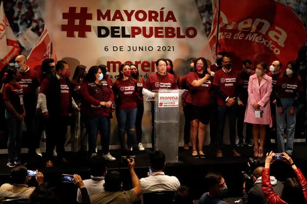 Mario Delgado Celebrates The Victory Of Mexican Elections MEXICO CITY, MEXICO JUNE 6: The president of the National Regeneration Movement party of Mexico (MORENA), Mario Delgado, celebrates the victory with the trust of citizens, having majority of voters for Morena on June 6, 2021 in Mexico City, Mexico. Copyright: xLuisxBarronx EYEPIXGROUP_LB_06062021_8477