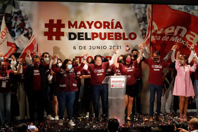 Mario Delgado Celebrates The Victory Of Mexican Elections MEXICO CITY, MEXICO JUNE 6: The president of the National Regeneration Movement party of Mexico (MORENA), Mario Delgado, celebrates the victory with the trust of citizens, having majority of voters for Morena on June 6, 2021 in Mexico City, Mexico. Copyright: xLuisxBarronx EYEPIXGROUP_LB_06062021_8481