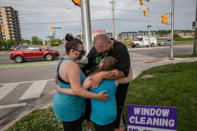 June 7, 2021, London, on, Canada: People show up to the location where a family of five was hit by a driver, in London, Ont., Monday, June 7, 2021. Four of the members of the family died and one is in critical condition. A 20 year old male has been charged with four counts of first degree murder and count of attempted murder in connection with the crime. London Canada  - ZUMAc35_ 20210607_zaf_c35_048 Copyright: xBrettxGundlockx