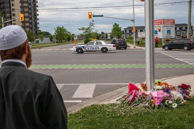 June 7, 2021, London, on, Canada: A police car passes the location where a family of five was hit by a driver, in London, Ont., Monday, June 7, 2021. Four of the members of the family died and one is in critical condition. A 20 year old male has been charged with four counts of first degree murder and count of attempted murder in connection with the crime. London Canada  - ZUMAc35_ 20210607_zaf_c35_074 Copyright: xBrettxGundlockx