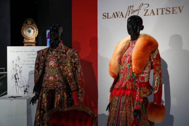 MOSCOW, RUSSIA - JUNE 8, 2021: The opening of an exhibition of works by Russian fashion designer Vyacheslav Zaitsev is held at the Sobraniye Museum as part of an event to launch Zaitsev s book titled Provideniye Providence . Anton Novoderezhkin TASS  TS104087