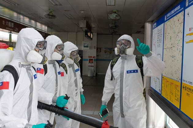 June 8, 2021, Taipei, N A for Taiwan, Taiwan: Soldiers get instructions for spraying disinfectant in Taipei s Liuzhangli MRT station as Taiwan experiences its worst outbreak since the pandemic started. After experiencing a spike of local infections Taiwan s raised its alert to a Level-3, closing schools, recreational facilities and mandating take-out for restaurants. Face masks be worn in all public spaces. Taipei Taiwan - ZUMAo109 20210608_zaf_o109_011 Copyright: xBrennanxO Connorx