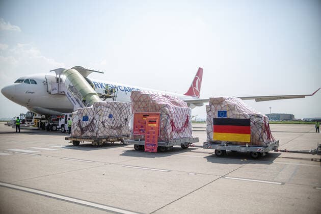 Virus Outbreak Nepal A picture of medical support provided by the German government and other EU members at Tribhuwan International Airport in Nepal on Tuesday, June 8, 2021. Kathmandu Nepal shrestha-notitle210608_nppbx  Copyright: xRojanxShresthax