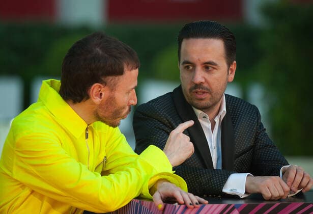June 8, 2021, Malaga, Spain: Spanish actor, Ruben Ochandiano (L) talks with filmmaker, Ezequiel Montes (R) after to posing for photographers at the red carpet inside miramar hotel..The new edition of the 24th Malaga Spanish Film Festival, a great cinematographic event in Spain, presents the film candidates to win the Biznaga de Oro prize, following all measures to prevent the spread of coronavirus and to guarantee a secure event. The festival will be held from 3 to 13 June. Malaga Spain - ZUMAs197 20210608_zaa_s197_163 Copyright: xJesusxMeridax