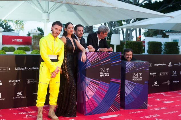 June 8, 2021, Malaga, Spain: Cast members of the film: Muerto vivo no sabe vivir pose at the red carpet inside miramar hotel..The new edition of the 24th Malaga Spanish Film Festival, a great cinematographic event in Spain, presents the film candidates to win the Biznaga de Oro prize, following all measures to prevent the spread of coronavirus and to guarantee a secure event. The festival will be held from 3 to 13 June. Malaga Spain - ZUMAs197 20210608_zaa_s197_166 Copyright: xJesusxMeridax