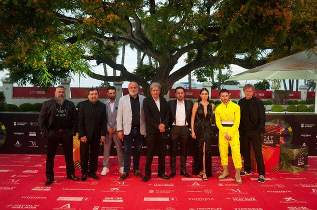 June 8, 2021, Malaga, Spain: Cast members of the film: Muerto vivo no sabe vivir pose at the red carpet inside miramar hotel..The new edition of the 24th Malaga Spanish Film Festival, a great cinematographic event in Spain, presents the film candidates to win the Biznaga de Oro prize, following all measures to prevent the spread of coronavirus and to guarantee a secure event. The festival will be held from 3 to 13 June. Malaga Spain - ZUMAs197 20210608_zaa_s197_172 Copyright: xJesusxMeridax