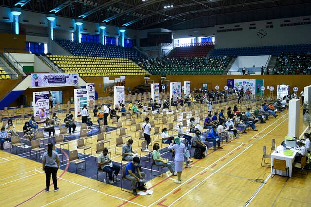 Mass Vaccination Against COVID-19 In Bangkok Thai people wait to receive a shot of AstraZeneca vaccine during a mass vaccination against COVID-19 coronavirus pandemic at a gymnasium vaccination center in Bangkok, Thailand, 09 June 2021. Bangkok Thailand laowilas-notitle210609_npas9  Copyright: xAnusakxLaowilasx