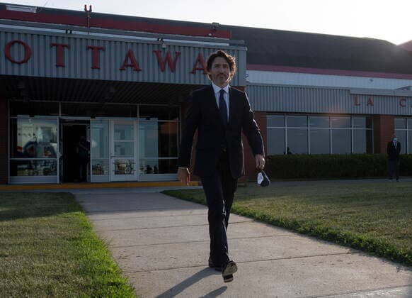 June 10, 2021, Ottawa, on, Canada: Prime Minister Justin Trudeau walks to a government plane at the airport in Ottawa, Thursday, June 10, 2021. Trudeau will participate in the G7 Summit in the United Kingdom and NATO meeting in Belgium. Ottawa Canada  - ZUMAc35_ 20210610_zaf_c35_007 Copyright: xAdrianxWyldx