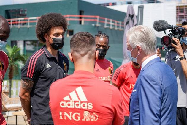 TUBIZE, BELGIUM - JUNE 10 : Royal visit of King Philip at the basecamp of the Belgian Red Devils in Tubize prior to the 16th UEFA 2020 European Football Championship on June 10, 2021 in Tubize, Belgium, 10 06 2021 FOOTBALL : Belgique Activites Media EURO2020 - 10 06 2021 Photonews Panoramic  Photonews Panoramic