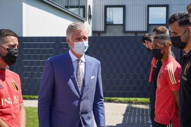 TUBIZE, BELGIUM - JUNE 10 : Royal visit of King Philip at the basecamp of the Belgian Red Devils in Tubize prior to the 16th UEFA 2020 European Football Championship on June 10, 2021 in Tubize, Belgium, 10 06 2021 FOOTBALL : Belgique Activites Media EURO2020 - 10 06 2021 Photonews Panoramic  Photonews Panoramic