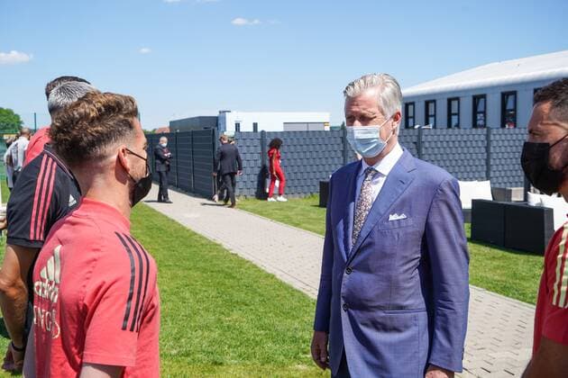 TUBIZE, BELGIUM - JUNE 10 : Royal visit of King Philip at the basecamp of the Belgian Red Devils in Tubize prior to the 16th UEFA 2020 European Football Championship on June 10, 2021 in Tubize, Belgium, 10 06 2021 FOOTBALL : Belgique Activites Media EURO2020 - 10 06 2021 Photonews Panoramic  Photonews Panoramic