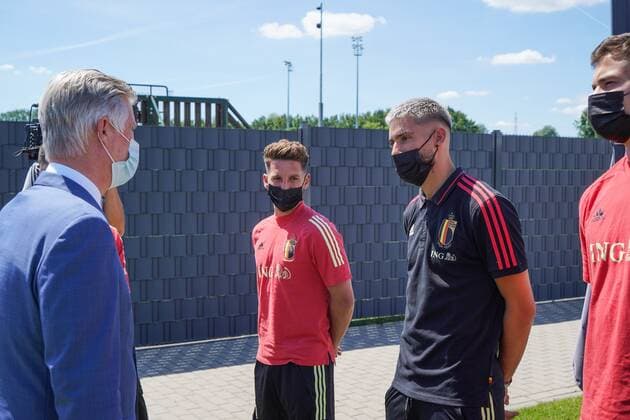 TUBIZE, BELGIUM - JUNE 10 : Royal visit of King Philip at the basecamp of the Belgian Red Devils in Tubize prior to the 16th UEFA 2020 European Football Championship on June 10, 2021 in Tubize, Belgium, 10 06 2021 FOOTBALL : Belgique Activites Media EURO2020 - 10 06 2021 Photonews Panoramic  Photonews Panoramic