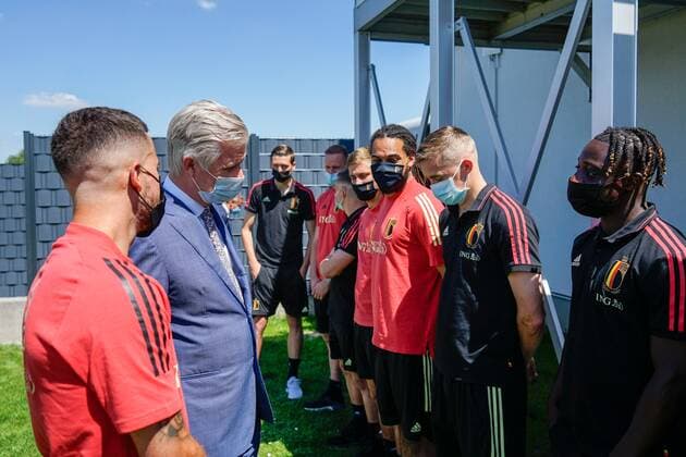 TUBIZE, BELGIUM - JUNE 10 : Royal visit of King Philip at the basecamp of the Belgian Red Devils in Tubize prior to the 16th UEFA 2020 European Football Championship on June 10, 2021 in Tubize, Belgium, 10 06 2021 FOOTBALL : Belgique Activites Media EURO2020 - 10 06 2021 Photonews Panoramic  Photonews Panoramic