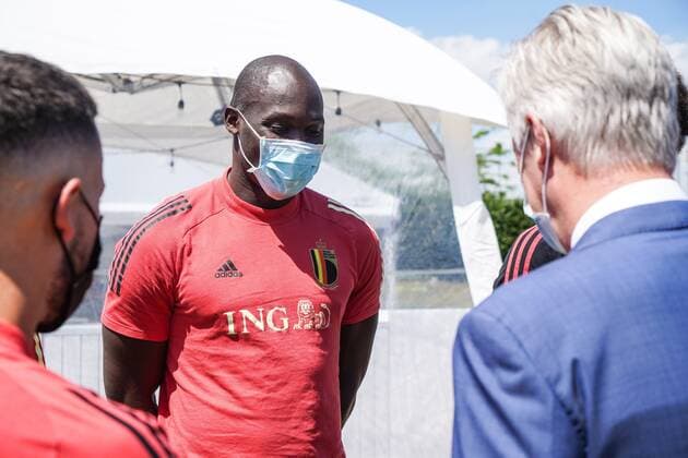 TUBIZE, BELGIUM - JUNE 10 : Royal visit of King Philip at the basecamp of the Belgian Red Devils in Tubize prior to the 16th UEFA 2020 European Football Championship on June 10, 2021 in Tubize, Belgium, 10 06 2021 FOOTBALL : Belgique Activites Media EURO2020 - 10 06 2021 Photonews Panoramic  Photonews Panoramic