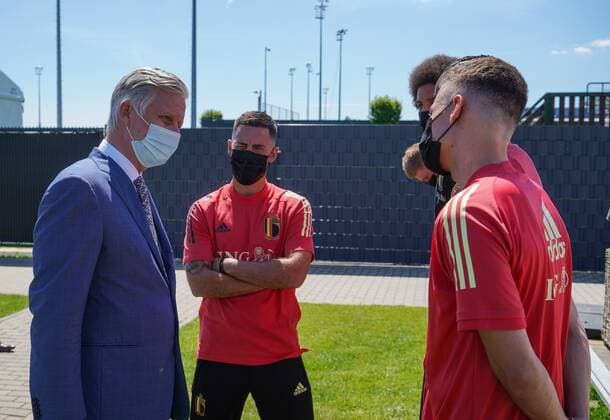 TUBIZE, BELGIUM - JUNE 10 : Royal visit of King Philip at the basecamp of the Belgian Red Devils in Tubize prior to the 16th UEFA 2020 European Football Championship on June 10, 2021 in Tubize, Belgium, 10 06 2021 FOOTBALL : Belgique Activites Media EURO2020 - 10 06 2021 Photonews Panoramic  Photonews Panoramic