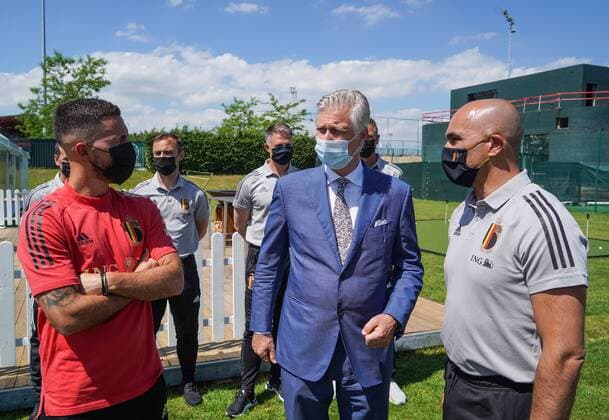 TUBIZE, BELGIUM - JUNE 10 : Royal visit of King Philip at the basecamp of the Belgian Red Devils in Tubize prior to the 16th UEFA 2020 European Football Championship on June 10, 2021 in Tubize, Belgium, 10 06 2021 FOOTBALL : Belgique Activites Media EURO2020 - 10 06 2021 Photonews Panoramic  Photonews Panoramic