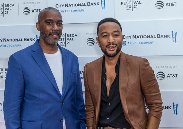 Tribeca Film Festival: The Legend of the Underground Premiere Producers Mike Jackson and John Legend pose at The Legend of the Underground premiere at Tribeca Film Festival at Waterfront Plaza, Battery Park City New York New York United States Copyright: LevxRadin