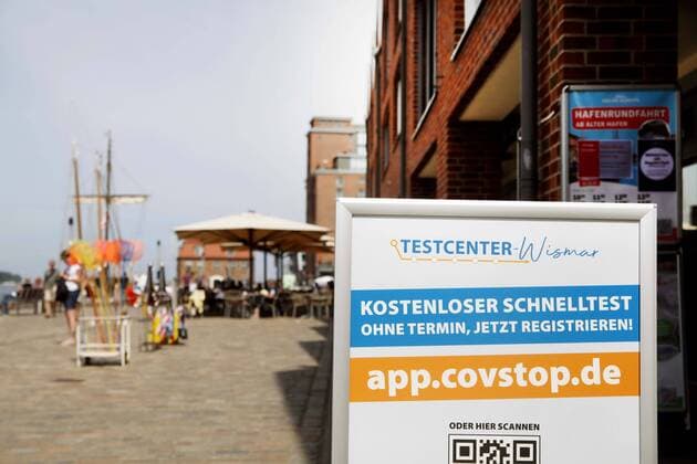 Mecklenburg Vorpommern, Wismar Corona Test Centre in the harbour