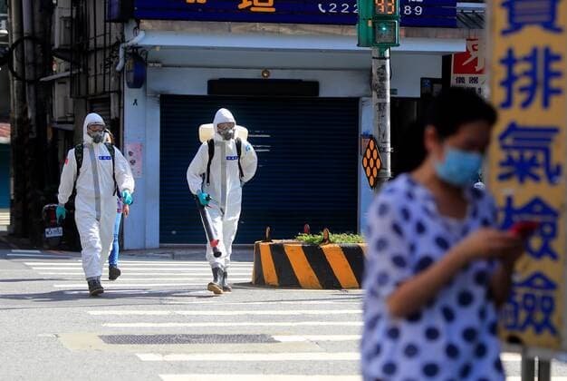 June 12, 2021, New Taipei, New Taipei, Taiwan: Chemical troops disinfect public areas in New Taipei, a zone deeply affected by the community transmission of Covid-19. Taiwan has seen an increasing number of domestic cases and deaths related to the coronavirus while facing an inadequate supply of vaccines. New Taipei Taiwan - ZUMAs313 20210612_zip_s313_005 Copyright: xDanielxCengxShou-Yix