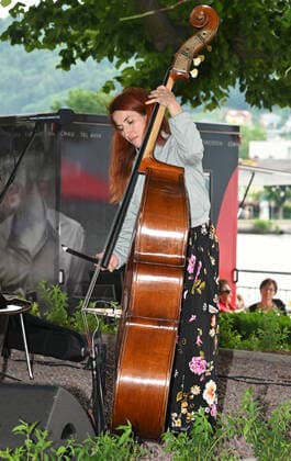 Second of four parts of the event Hausmusikroas , with local folk musicians, on squares of the village Gmunden, in the Upper Austrian Salzkammergut, as part of the Salz