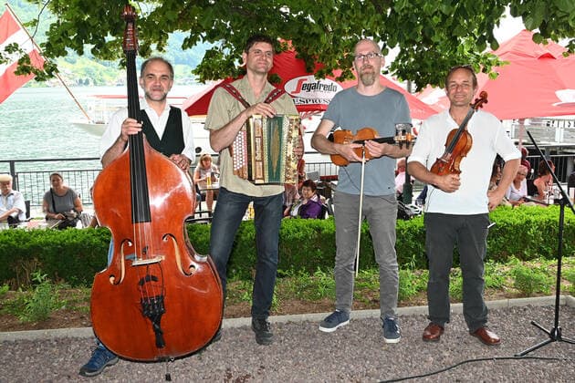 Second of four parts of the event Hausmusikroas , with local folk musicians, on squares of the town of Gmunden, in the Upper Austrian Salzkammergut, as part of the Salzkammergut Fes