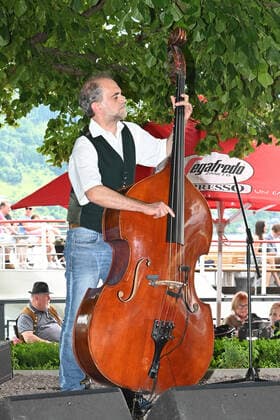 Second of four parts of the event Hausmusikroas , with local folk musicians, on squares of the town of Gmunden, in the Upper Austrian Salzkammergut, as part of the Sal
