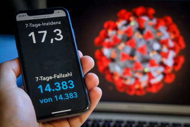 Coronavirus in Germany Covid 19 Dashboard of the Robert Koch Institute 13 06 2021 Robert Koch Institute 7 days Incidence 17.3 7 days Number of cases 14 383 COVID 19 Cases 3 714 969 Addition of 1 489 compared to previous day COVID 19 Deaths 89 834 Addition of 18 compared to previous day