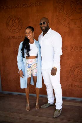 Teddy Riner et sa femme Luthna Plocus CELEBRITES : Internationaux de France Roland Garros 2021 - Finale Hommes - Paris - 13 06 2021 JBAutissier Panoramic 