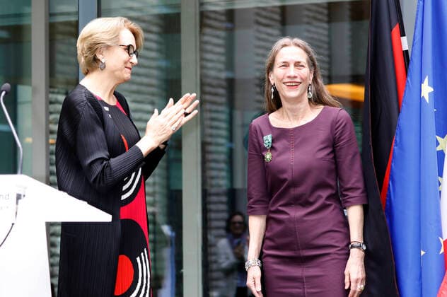 Anne Marie Descotes and Mariette Rissenbeek at the presentation of the Ordre des Arts et des Lettres to Mariette Rissenbeek at the Berlinale Summer Special 2021 71 Berlin International Film Festival at the French Embassy Berlin, 13 06 2021 Foto:xD.xBedrosianx xFuturexImage