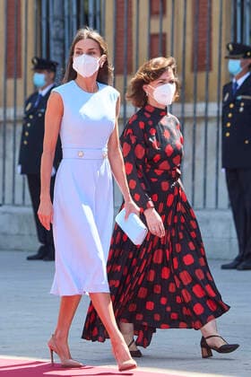 14-06-2021 Telmo Queen Letizia with Prime Minister Carmen Calvo attends delivery of the 1st Medal of Honour of Andalucia to the Spanish King, awarded by the Andalusian government, for consolidating the bonds of affection and respect that unite Andalusians with the Crown at San Telmo Palace in Sevilla. No Spain Â  Copyright: xPPEx