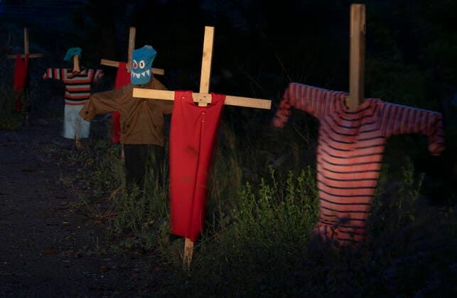 June 13, 2021, Kamloops, BC, Canada: children s dresses are seen on crosses outside the Residential School in Kamloops, B.C., Saturday, June, 13, 2021. The remains of 215 children were discovered buried near the former Kamloops Indian Residential School earlier this month. Kamloops Canada  - ZUMAc35_ 20210613_zaf_c35_072 Copyright: xJonathanxHaywardx