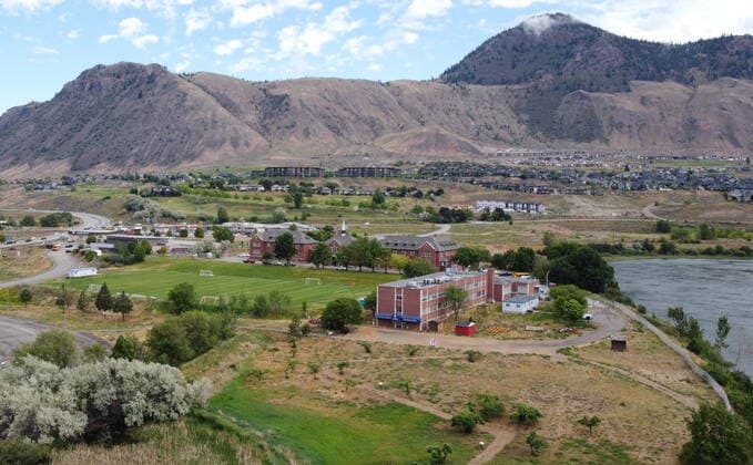 June 14, 2021, Kamloops, BC, Canada: The Kamloops Indian Residential School is photographed using a drone in Kamloops, B.C., Monday, June, 14, 2021. The remains of 215 children were discovered buried near the former school earlier this month. Kamloops Canada  - ZUMAc35_ 20210614_zaf_c35_087 Copyright: xJonathanxHaywardx