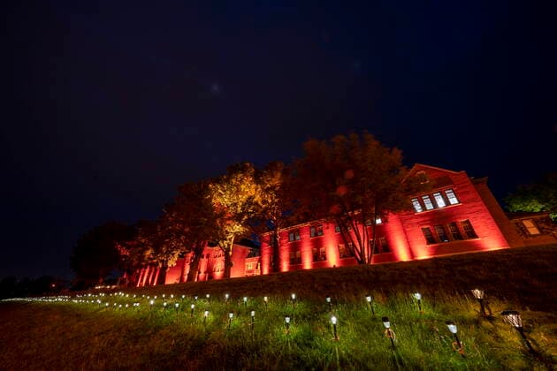 June 13, 2021, Kamloops, BC, Canada: Two hundred and fifteen lights are placed on the lawn outside the Residential School in Kamloops, B.C., Sunday, June, 13, 2021. The remains of 215 children were discovered buried near the former Kamloops Indian Residential School earlier this month. Kamloops Canada  - ZUMAc35_ 20210613_zaf_c35_090 Copyright: xJonathanxHaywardx