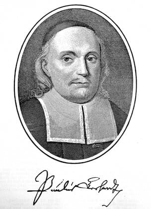 Paul Gerhardt, 22. März 1607 - 6. Juni 1676, war ein evangelisch-lutherischer Theologe und gilt als einer der bedeutendsten deutschsprachigen Kirchenlieddichter Paul Gerhardt, 1607-1676, a German theologian, Lutheran minister and hymn writer, woodcut from the year 1882, historical, digital improved reproduction of an original from the 19th century digitale Reproduktion einer Originalvorlage aus dem 19. Jahrhundert, Originaldatum nicht bekannt 1f-4931248
