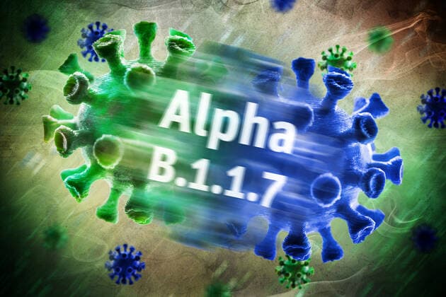 PHOTOMONTAGE, Mutated coronavirus, symbol photo alpha variant B 1 1 7 ** NUR FUER REDAKTIONELLE ZWECKE ** EDITORIAL USE ONLY **